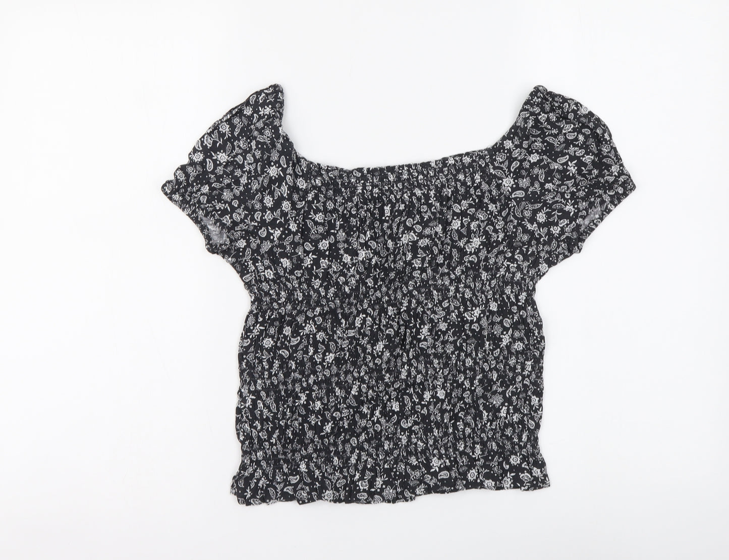 Marks and Spencer Girls Grey Geometric Viscose Basic Blouse Size 10-11 Years Square Neck Pullover