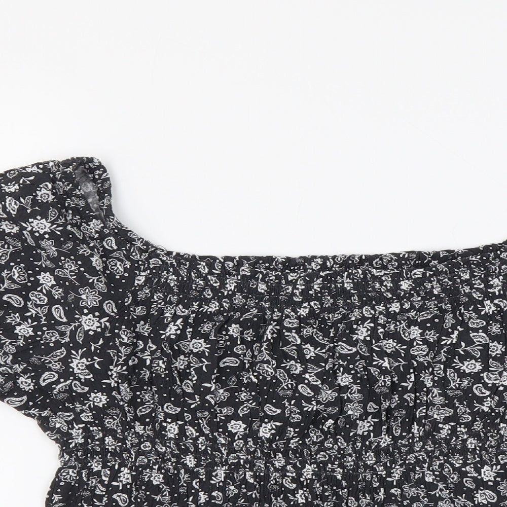 Marks and Spencer Girls Grey Geometric Viscose Basic Blouse Size 10-11 Years Square Neck Pullover