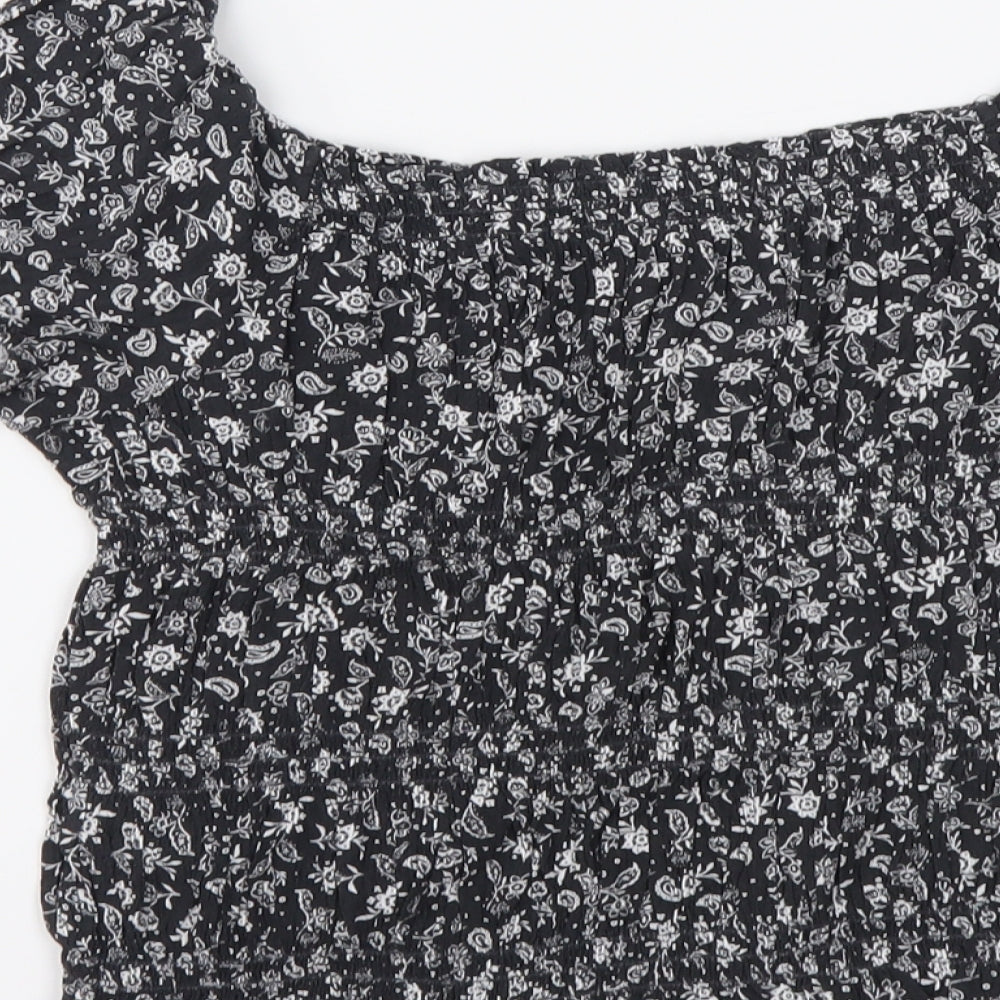 Marks and Spencer Girls Grey Geometric Viscose Basic Blouse Size 10-11 Years Square Neck Pullover