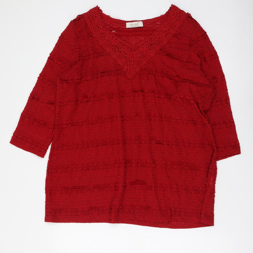 Per Una Womens Red Polyester Basic Blouse Size M V-Neck