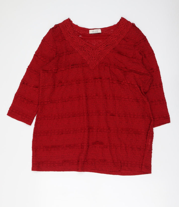 Per Una Womens Red Polyester Basic Blouse Size M V-Neck