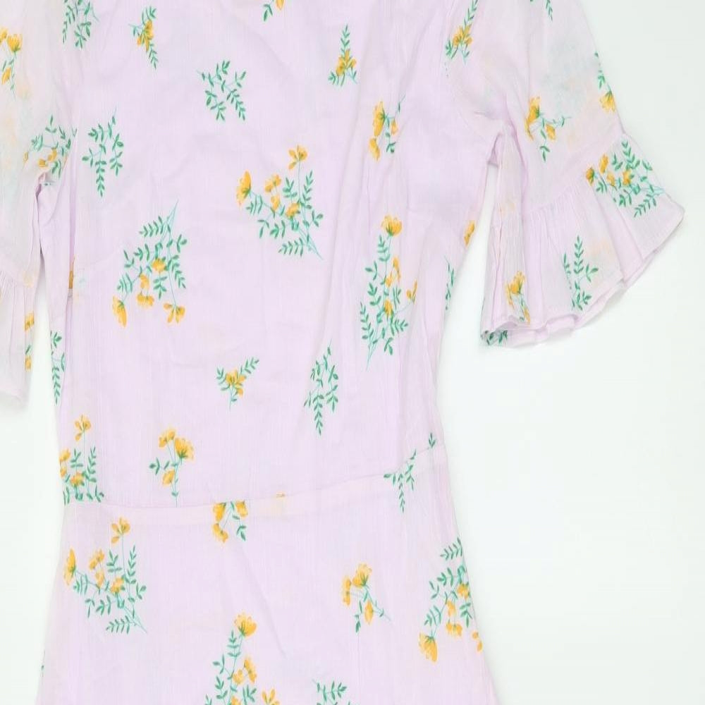 Marks and Spencer Womens Purple Floral Cotton Maxi Size 6 Round Neck Pullover