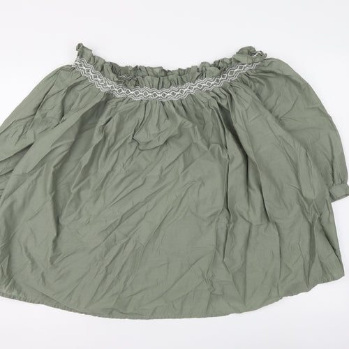 Marks and Spencer Womens Green Cotton Basic Blouse Size 14 Square Neck