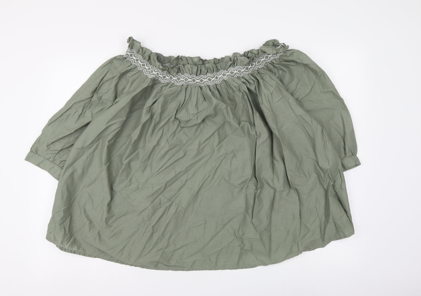 Marks and Spencer Womens Green Cotton Basic Blouse Size 14 Square Neck