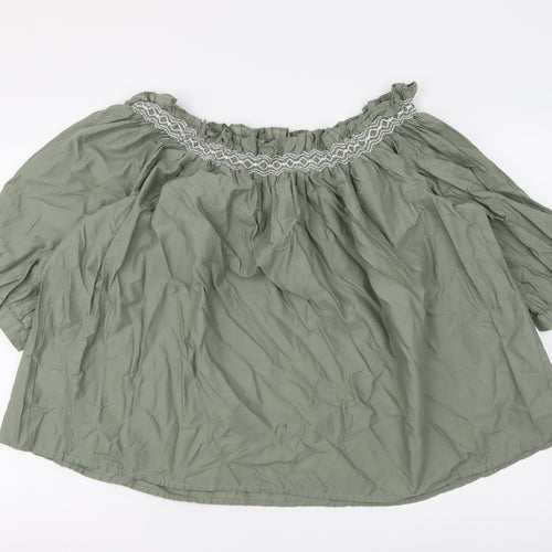 Marks and Spencer Womens Green Cotton Basic Blouse Size 14 Square Neck