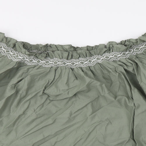 Marks and Spencer Womens Green Cotton Basic Blouse Size 14 Square Neck