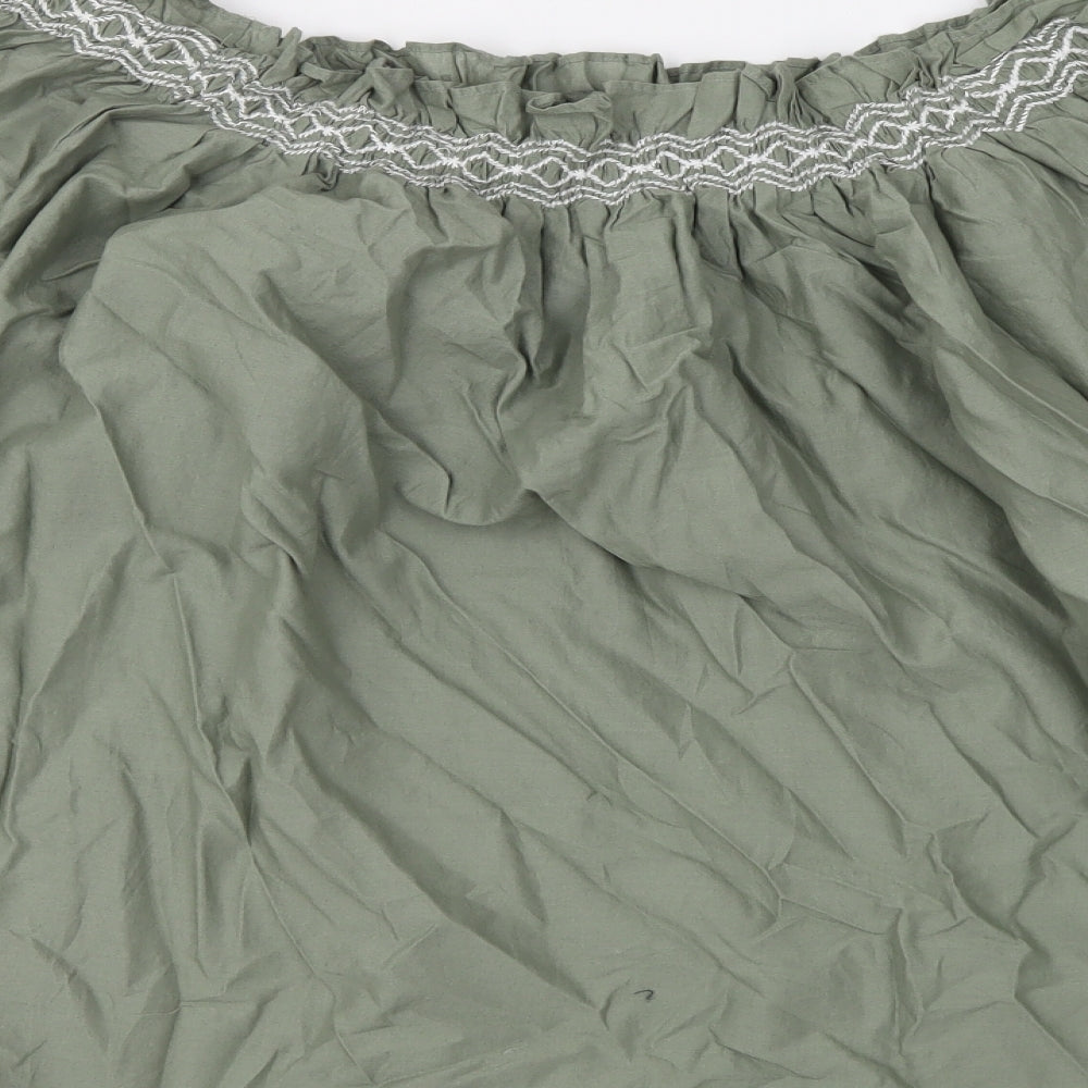 Marks and Spencer Womens Green Cotton Basic Blouse Size 14 Square Neck