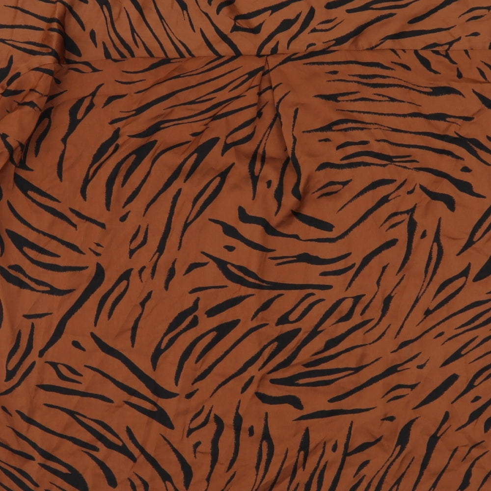 Marks and Spencer Womens Brown Animal Print Polyester Basic Blouse Size 18 V-Neck