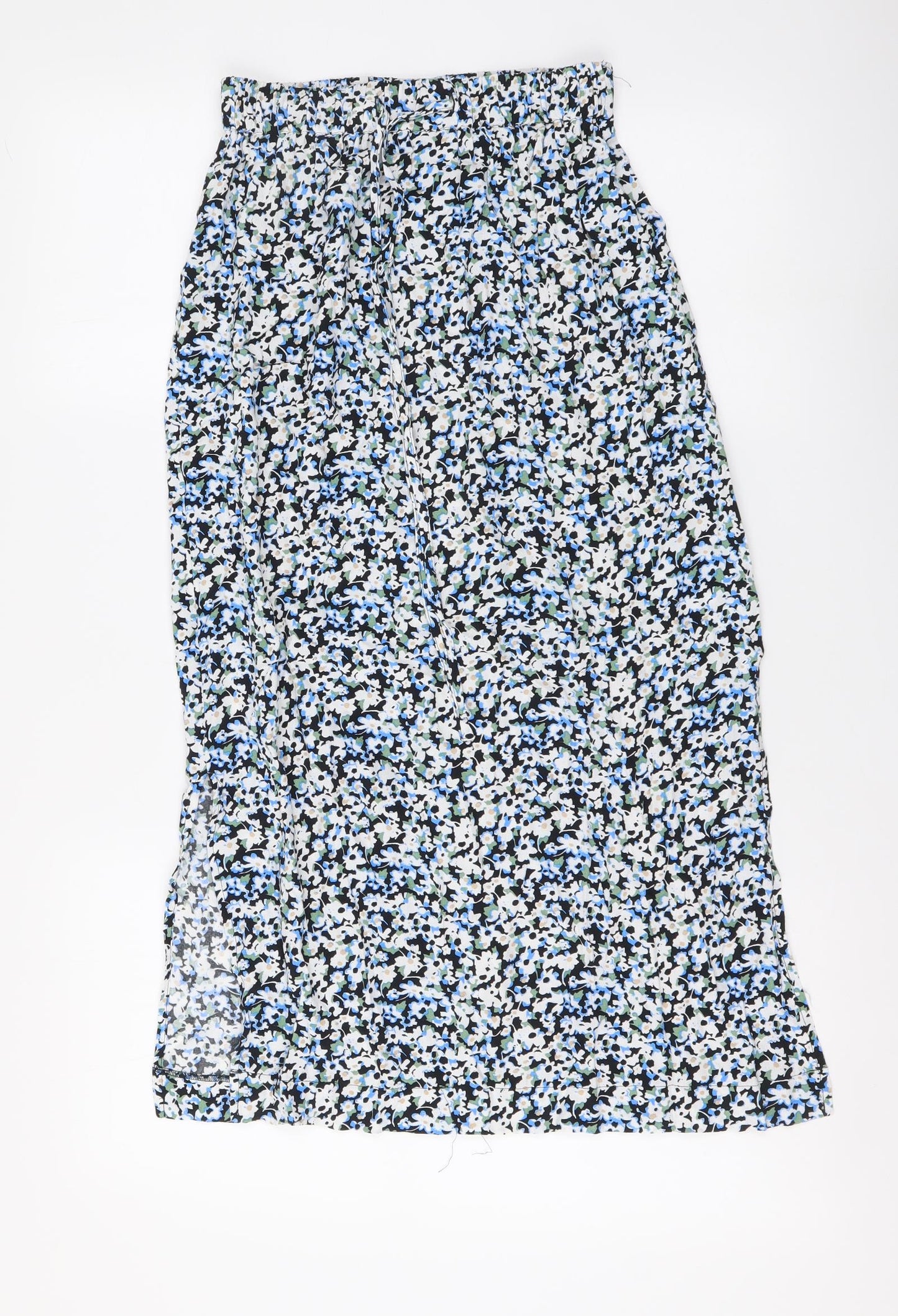 Marks and Spencer Womens Blue Geometric Viscose A-Line Skirt Size 6 Drawstring
