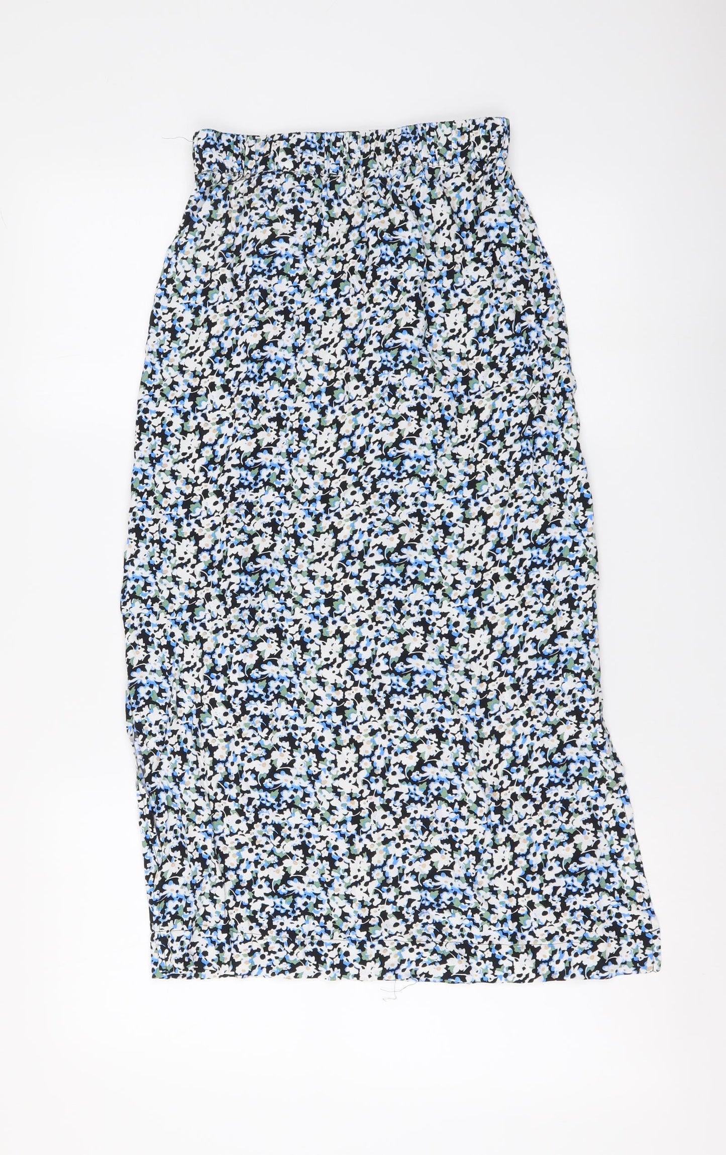Marks and Spencer Womens Blue Geometric Viscose A-Line Skirt Size 6 Drawstring