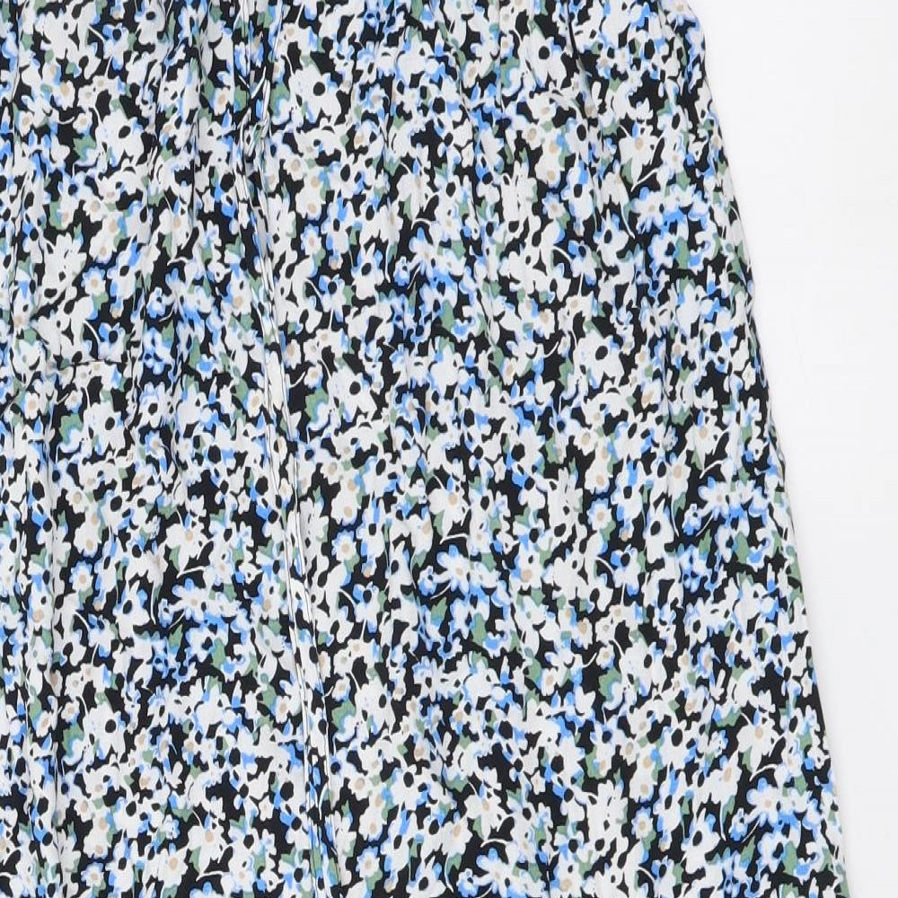 Marks and Spencer Womens Blue Geometric Viscose A-Line Skirt Size 6 Drawstring