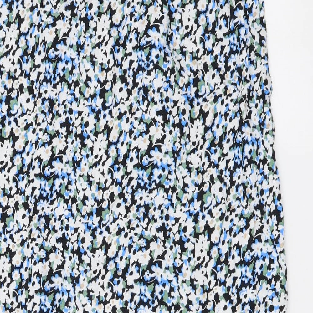Marks and Spencer Womens Blue Geometric Viscose A-Line Skirt Size 6 Drawstring