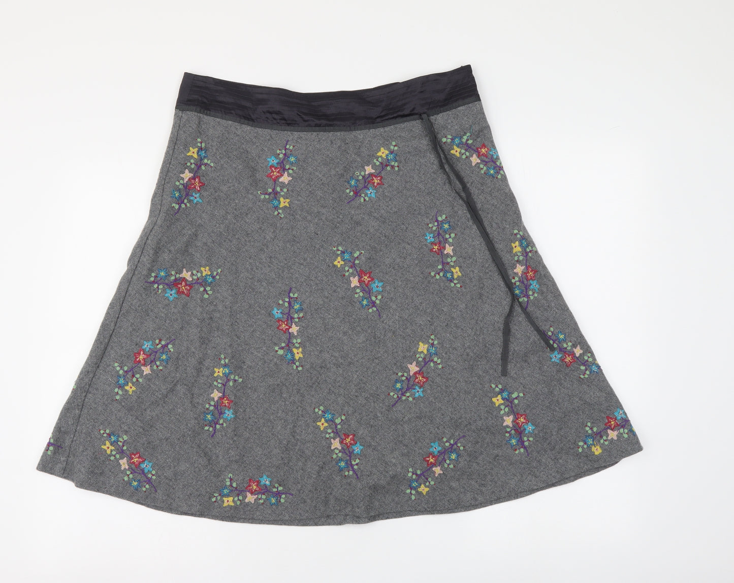 Whistles Womens Grey Floral Wool A-Line Skirt Size 14 Zip