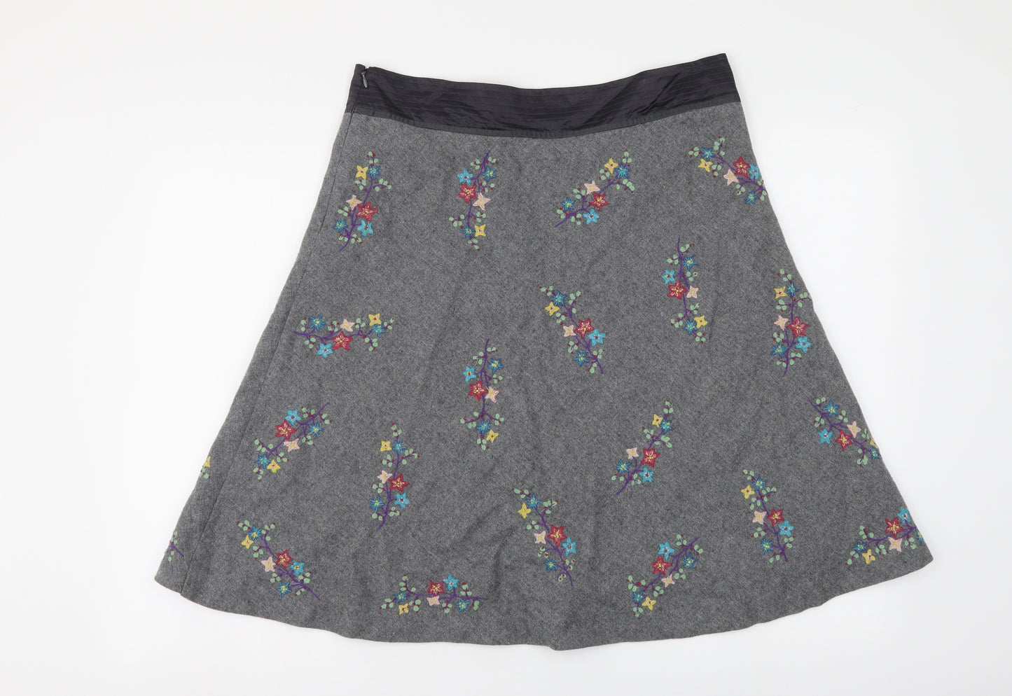 Whistles Womens Grey Floral Wool A-Line Skirt Size 14 Zip