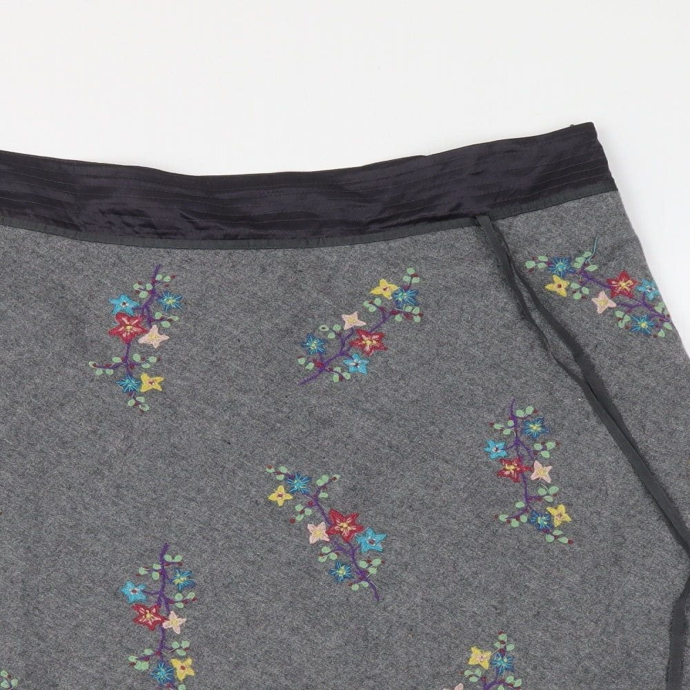 Whistles Womens Grey Floral Wool A-Line Skirt Size 14 Zip