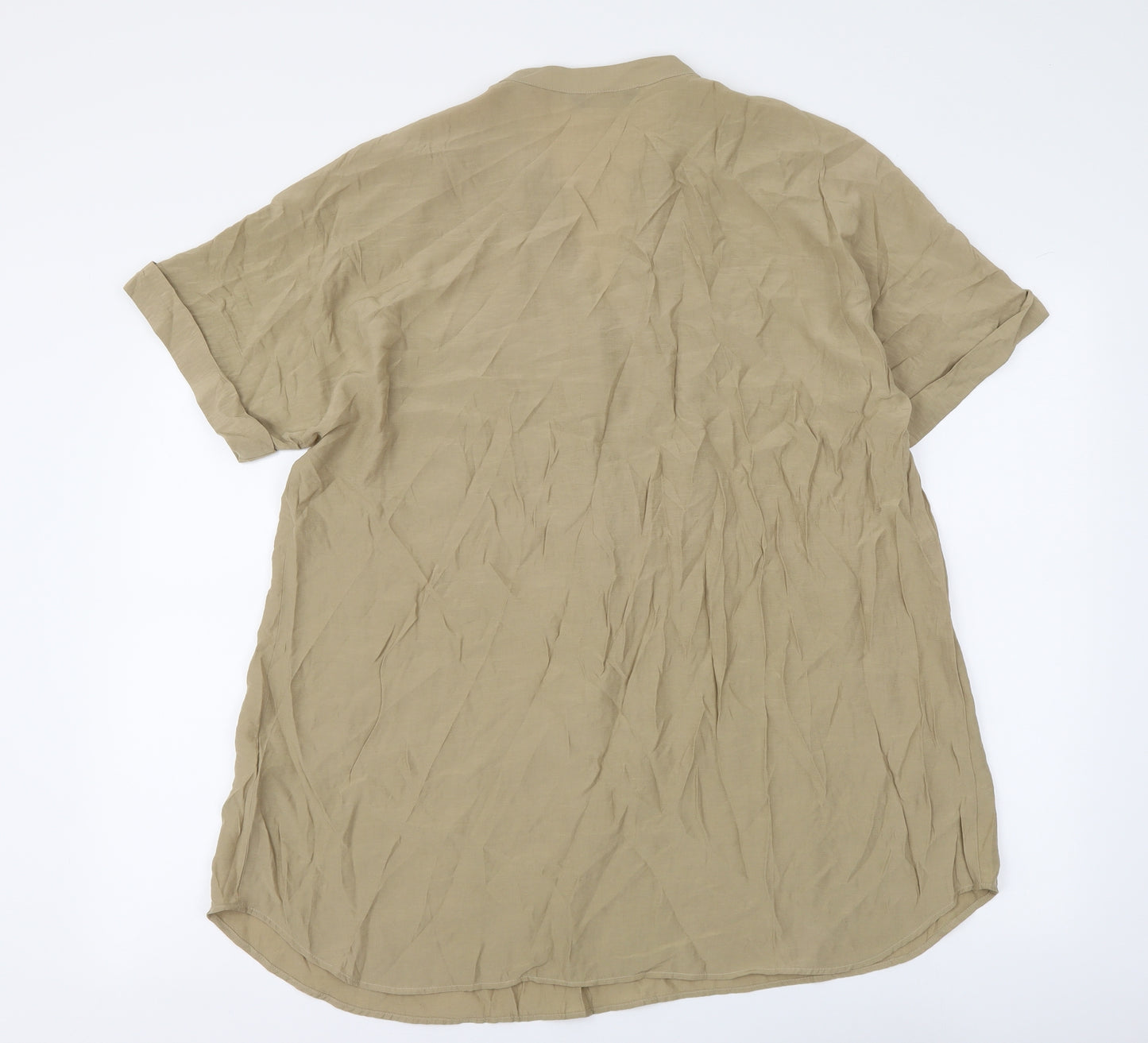 Marks and Spencer Womens Beige Viscose Basic Blouse Size 16 V-Neck