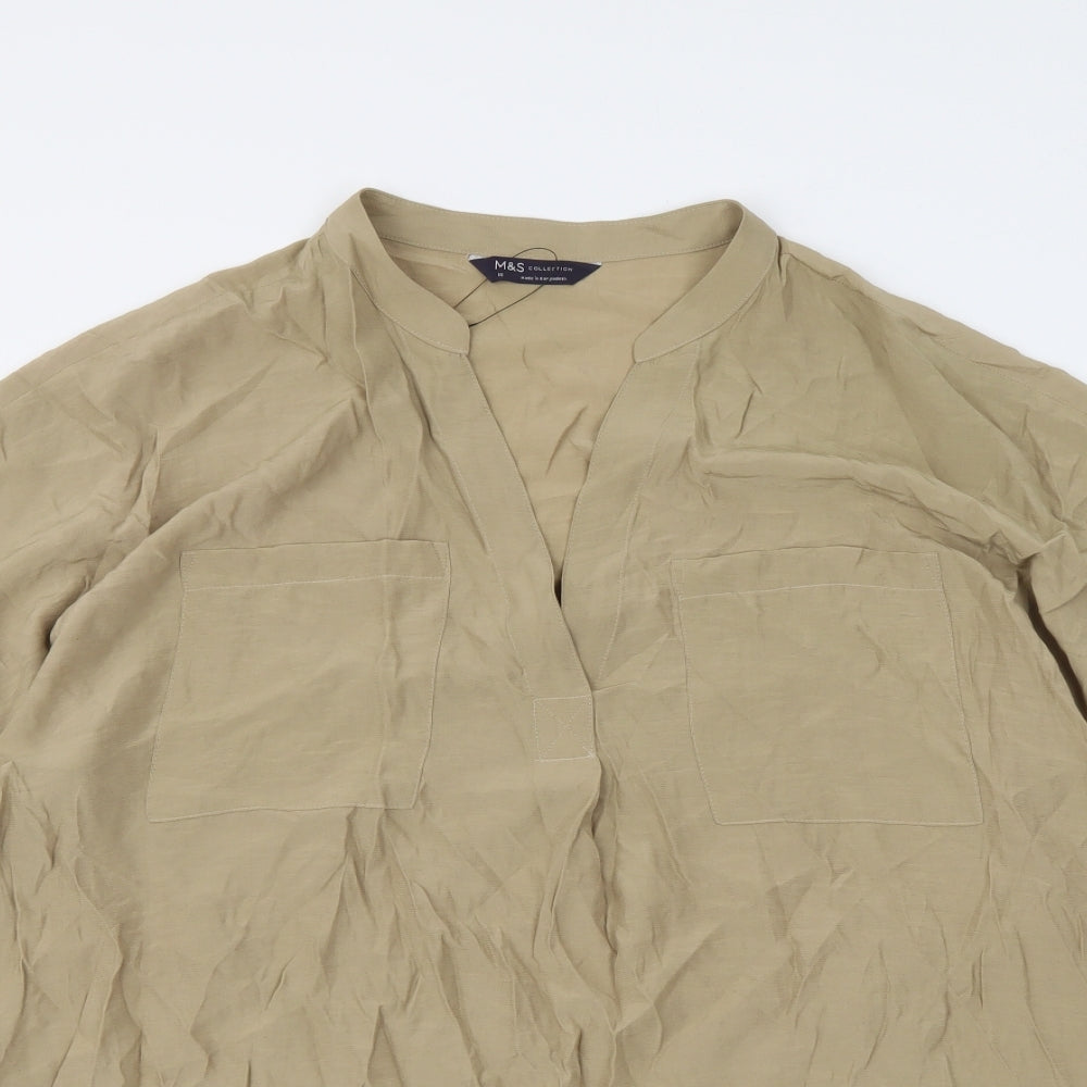 Marks and Spencer Womens Beige Viscose Basic Blouse Size 16 V-Neck