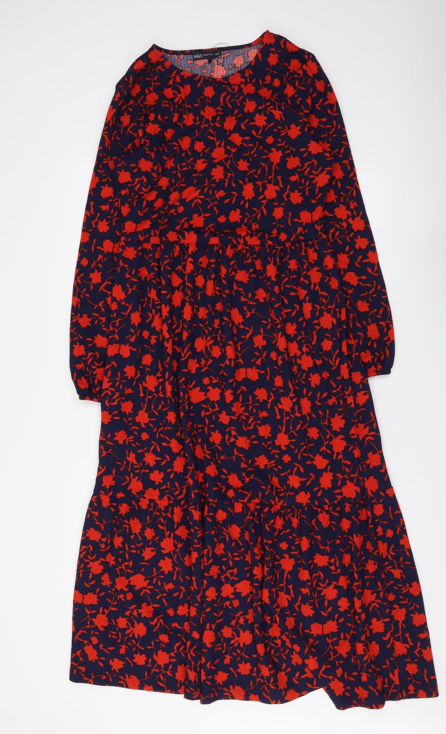 Marks and Spencer Womens Blue Floral Polyester Maxi Size 12 Round Neck Pullover