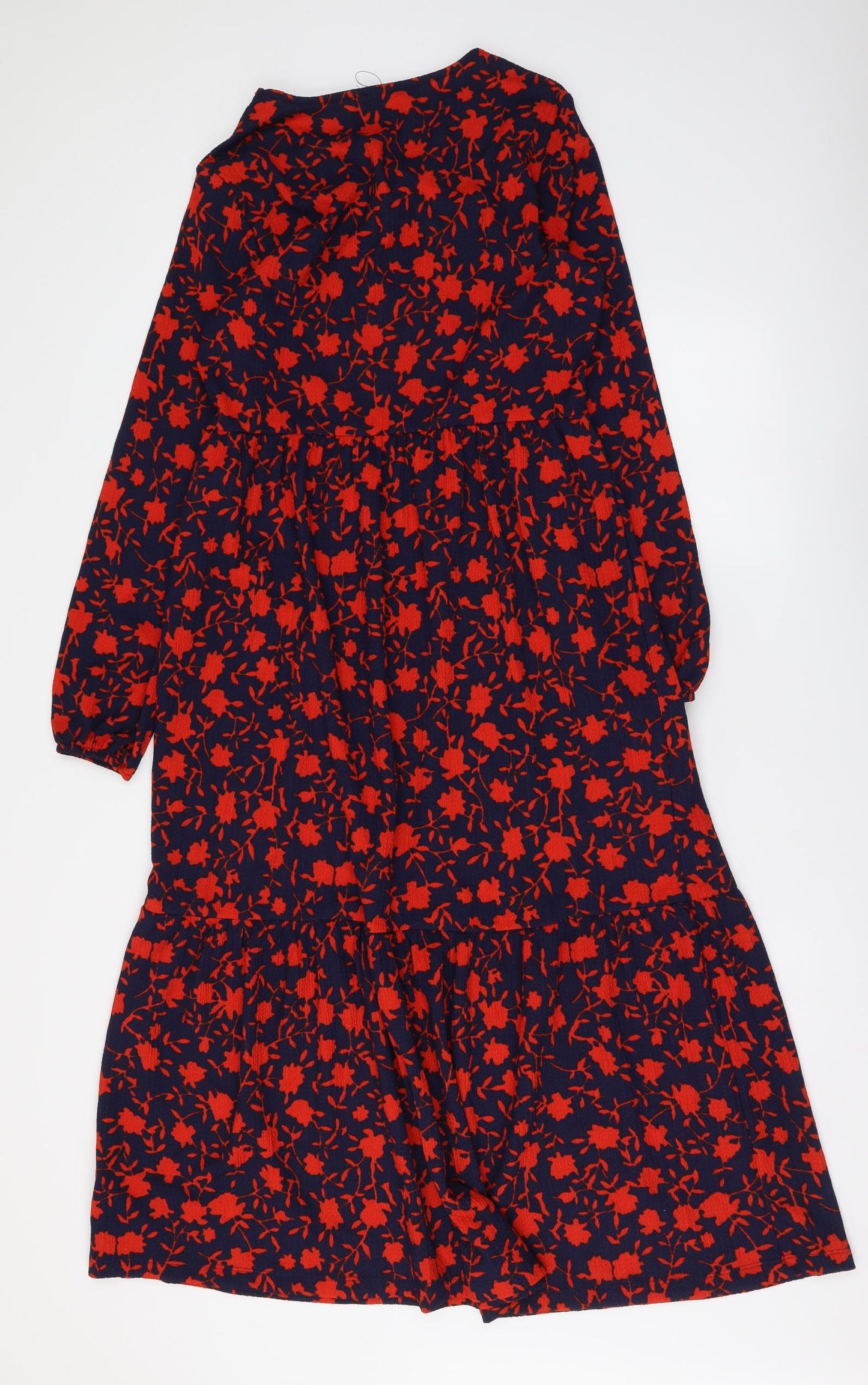 Marks and Spencer Womens Blue Floral Polyester Maxi Size 12 Round Neck Pullover