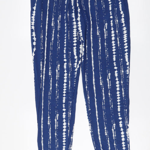 Marks and Spencer Womens Blue Geometric Viscose Trousers Size 8 L27 in Regular Drawstring