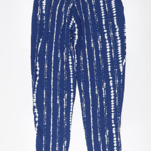 Marks and Spencer Womens Blue Geometric Viscose Trousers Size 8 L27 in Regular Drawstring