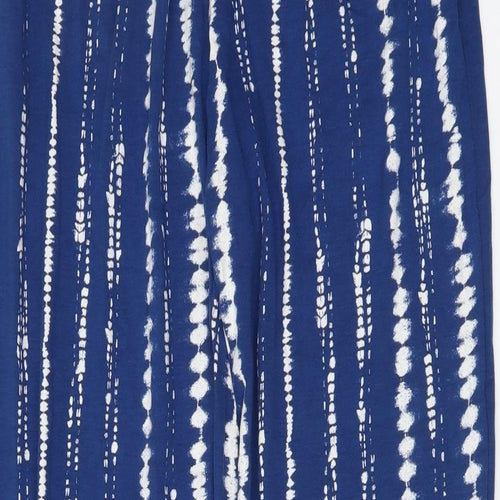 Marks and Spencer Womens Blue Geometric Viscose Trousers Size 8 L27 in Regular Drawstring