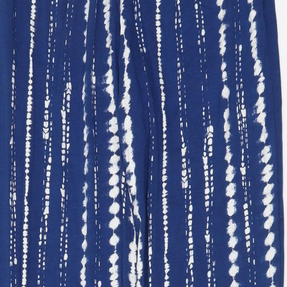 Marks and Spencer Womens Blue Geometric Viscose Trousers Size 8 L27 in Regular Drawstring