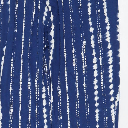 Marks and Spencer Womens Blue Geometric Viscose Trousers Size 8 L27 in Regular Drawstring