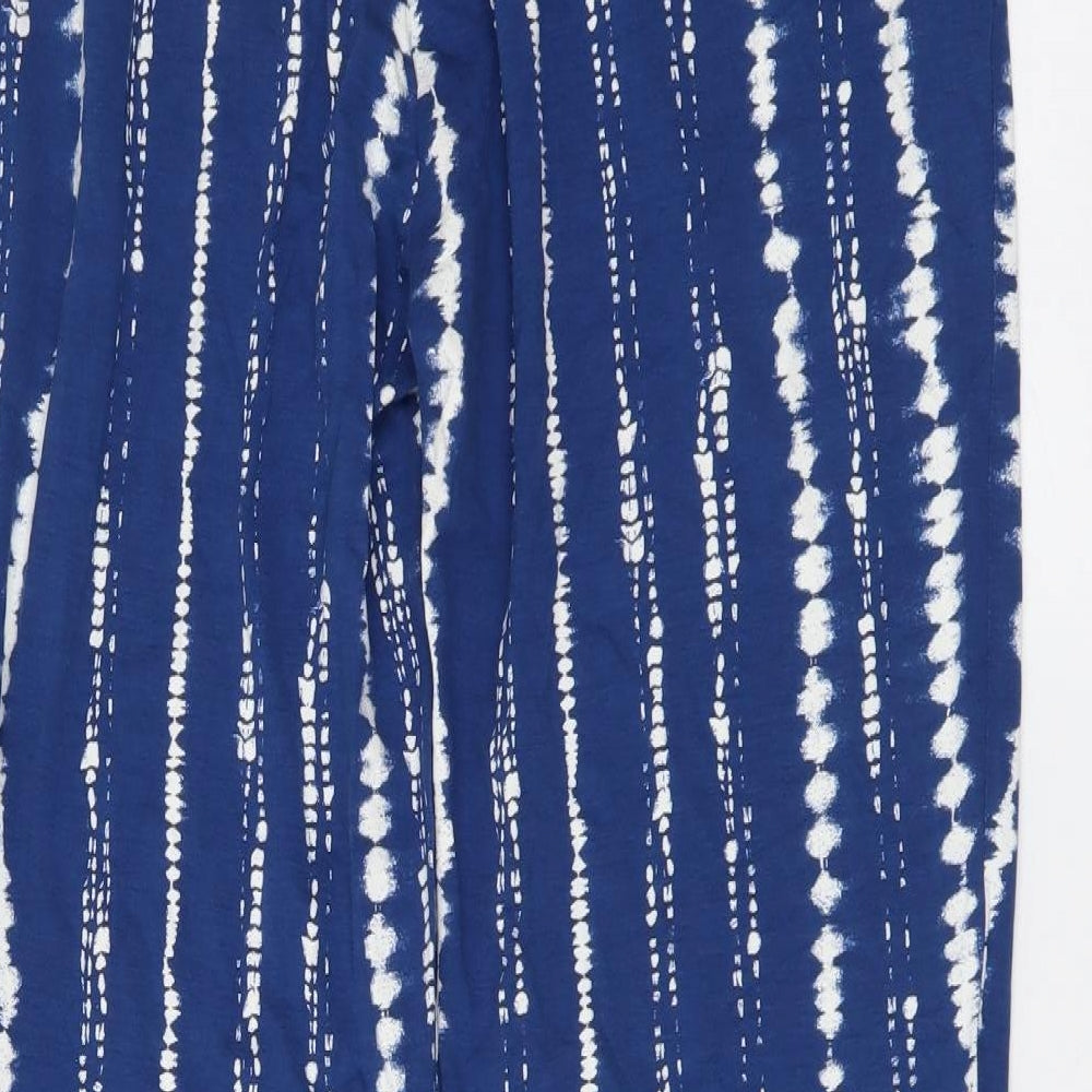Marks and Spencer Womens Blue Geometric Viscose Trousers Size 8 L27 in Regular Drawstring
