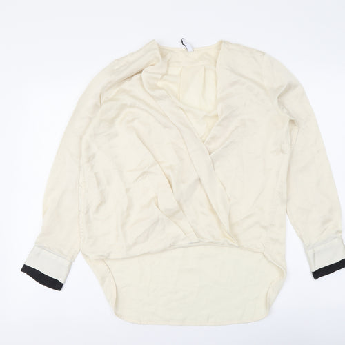 Mango Womens Beige Polyester Basic Blouse Size XS V-Neck