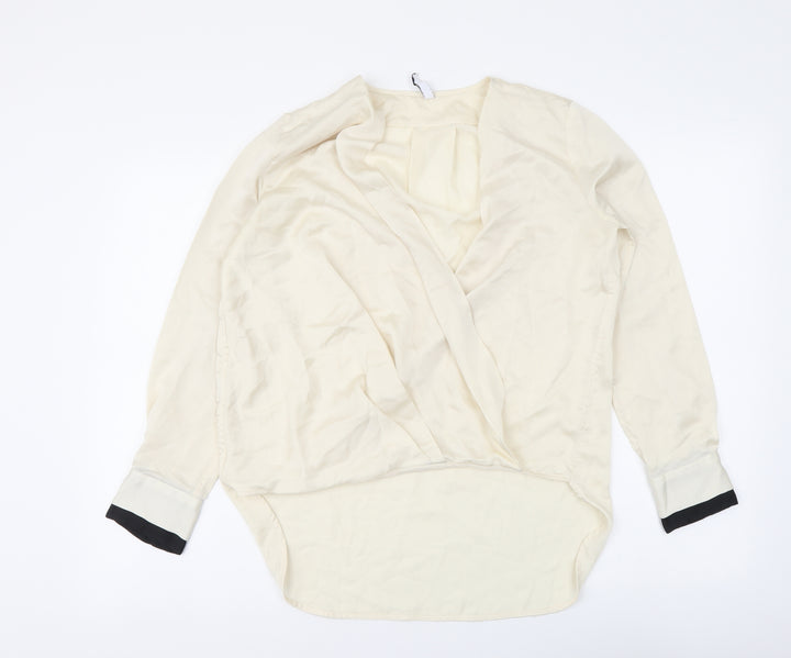Mango Womens Beige Polyester Basic Blouse Size XS V-Neck