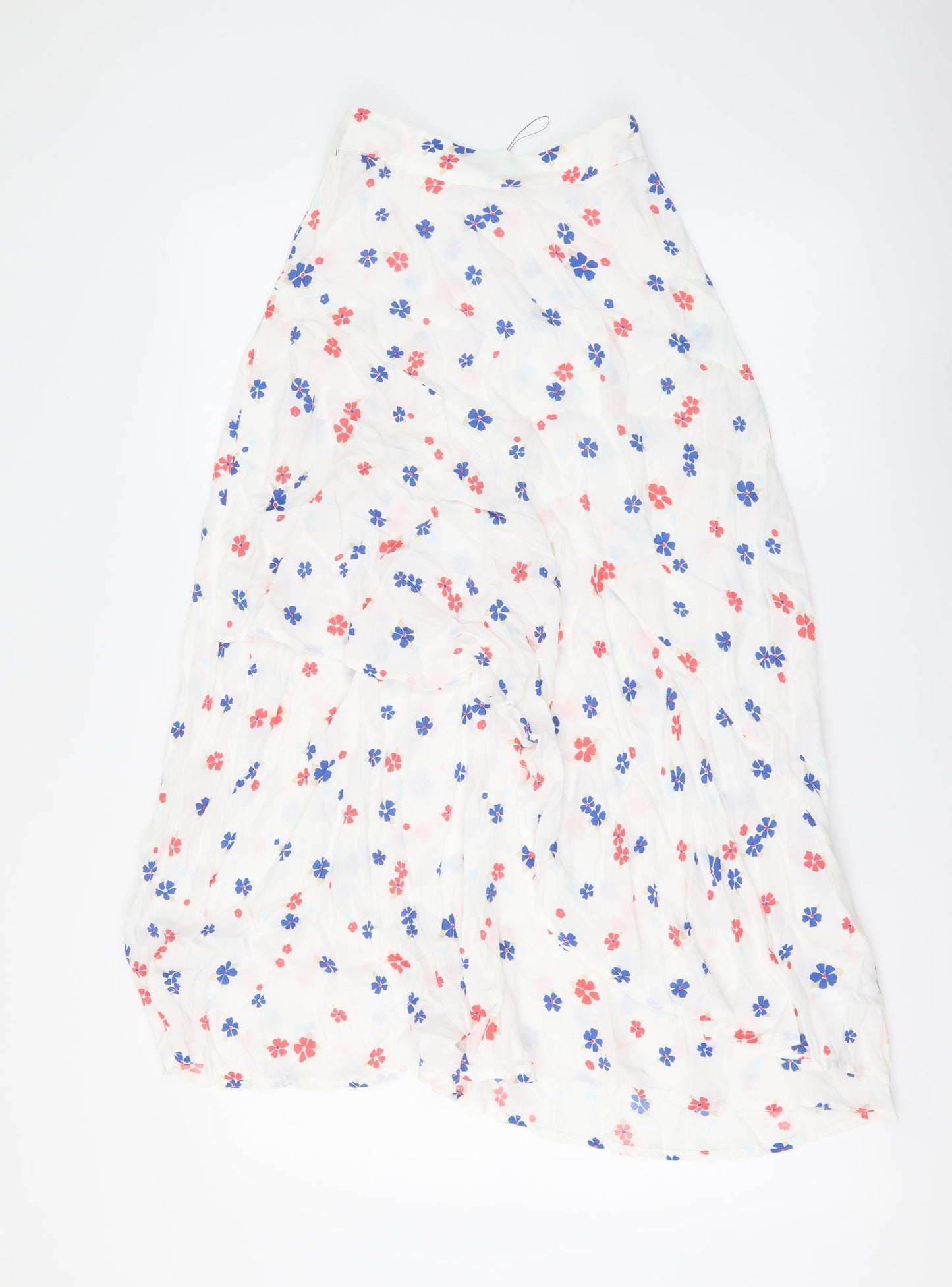 Marks and Spencer Womens White Floral Polyester A-Line Skirt Size 6 Zip