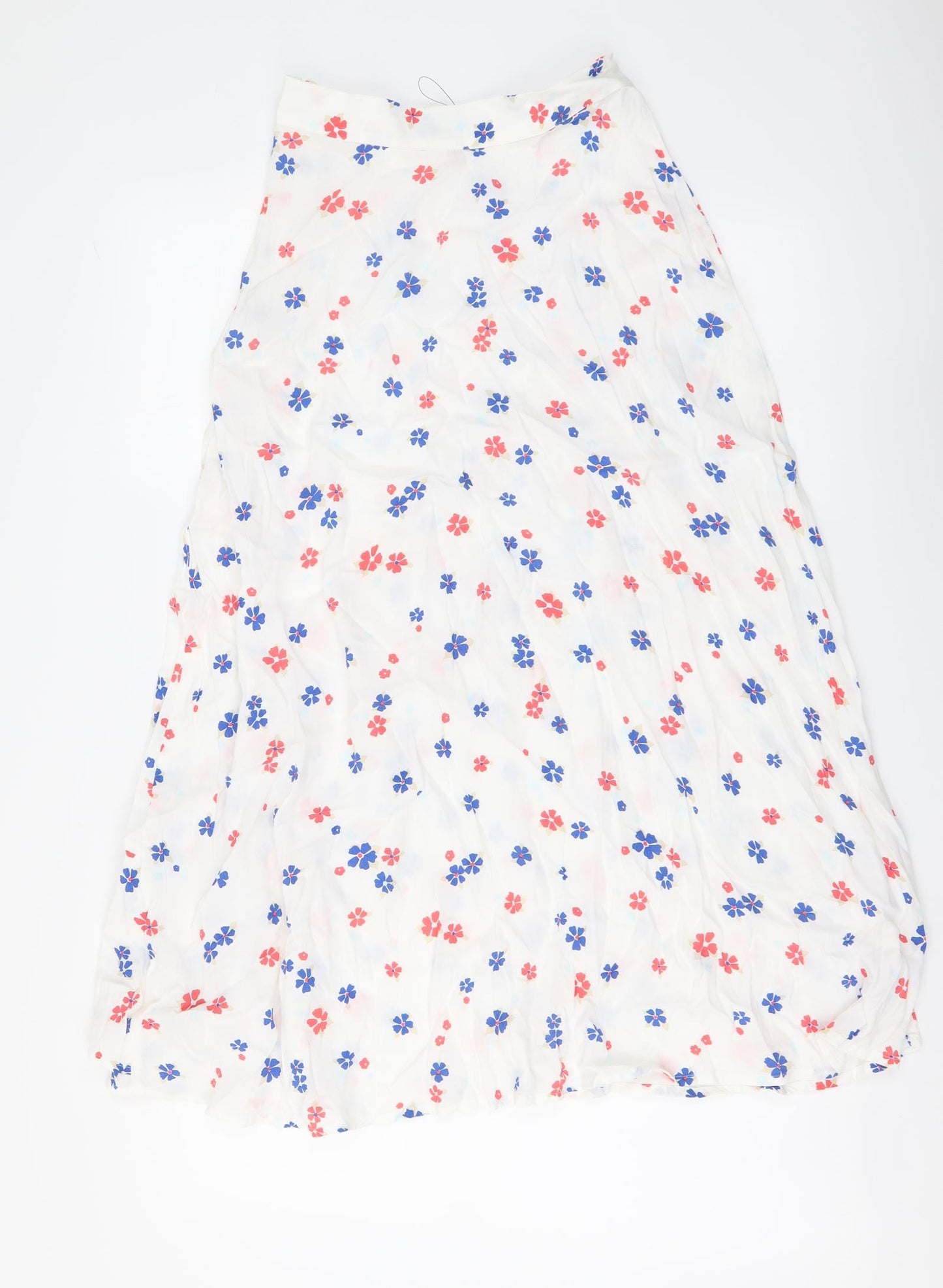 Marks and Spencer Womens White Floral Polyester A-Line Skirt Size 6 Zip