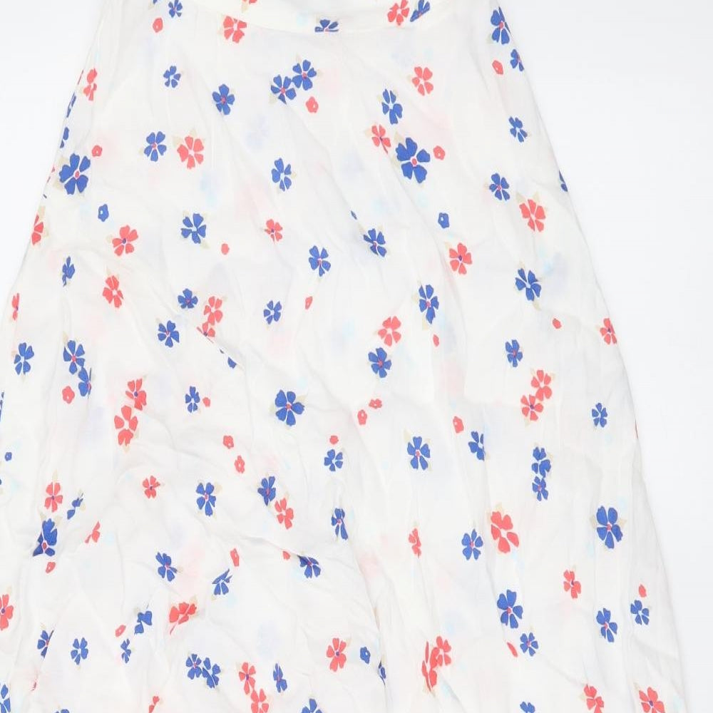 Marks and Spencer Womens White Floral Polyester A-Line Skirt Size 6 Zip