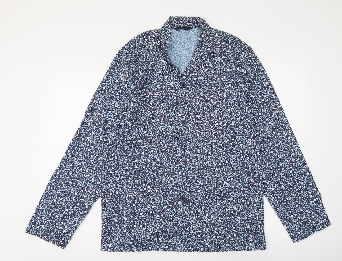 Marks and Spencer Womens Blue Geometric Polyester Basic Button-Up Size S Collared