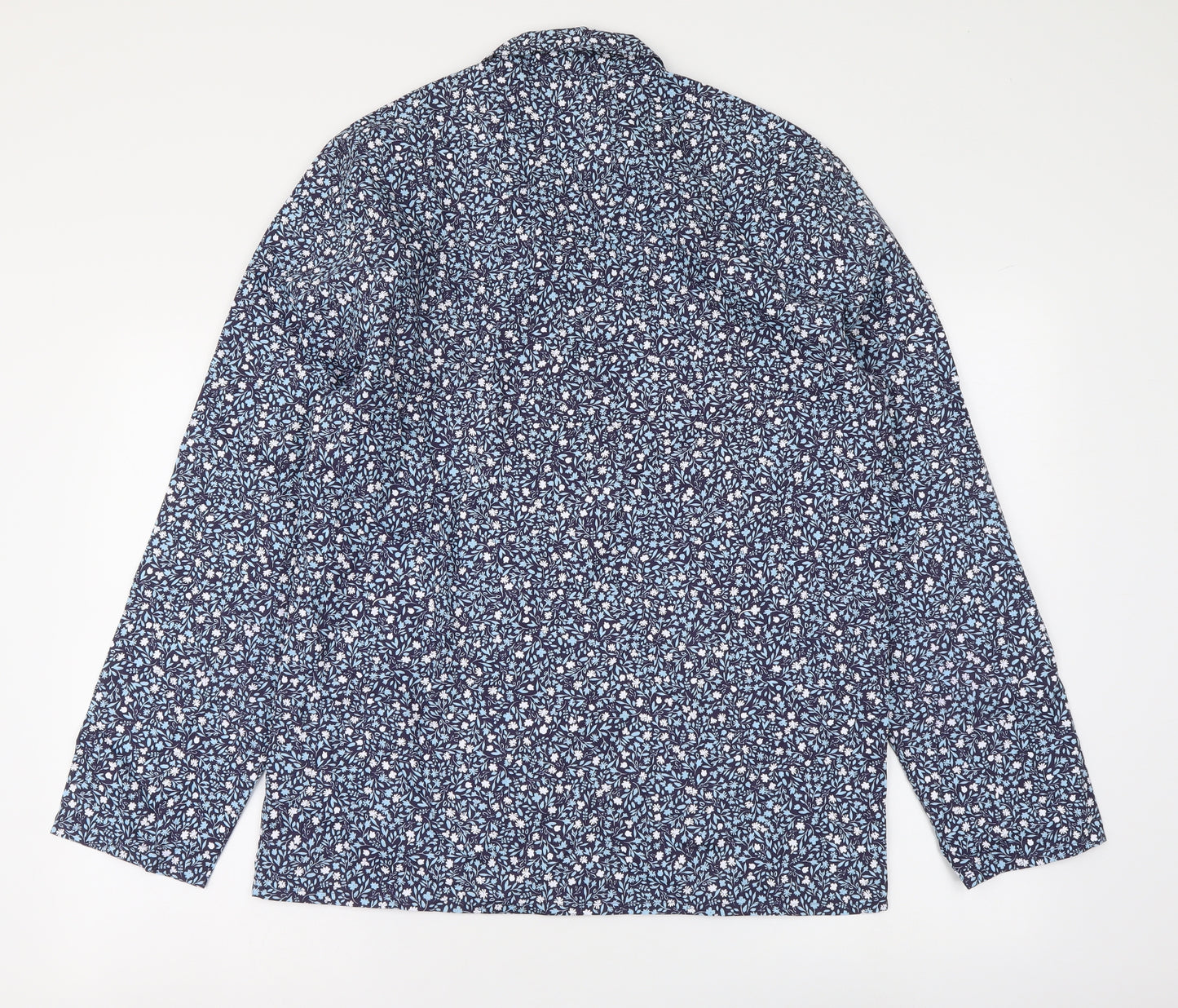 Marks and Spencer Womens Blue Geometric Polyester Basic Button-Up Size S Collared