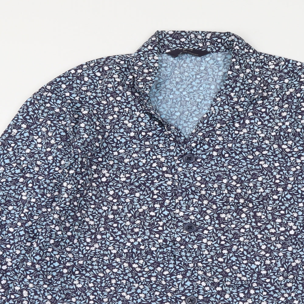 Marks and Spencer Womens Blue Geometric Polyester Basic Button-Up Size S Collared