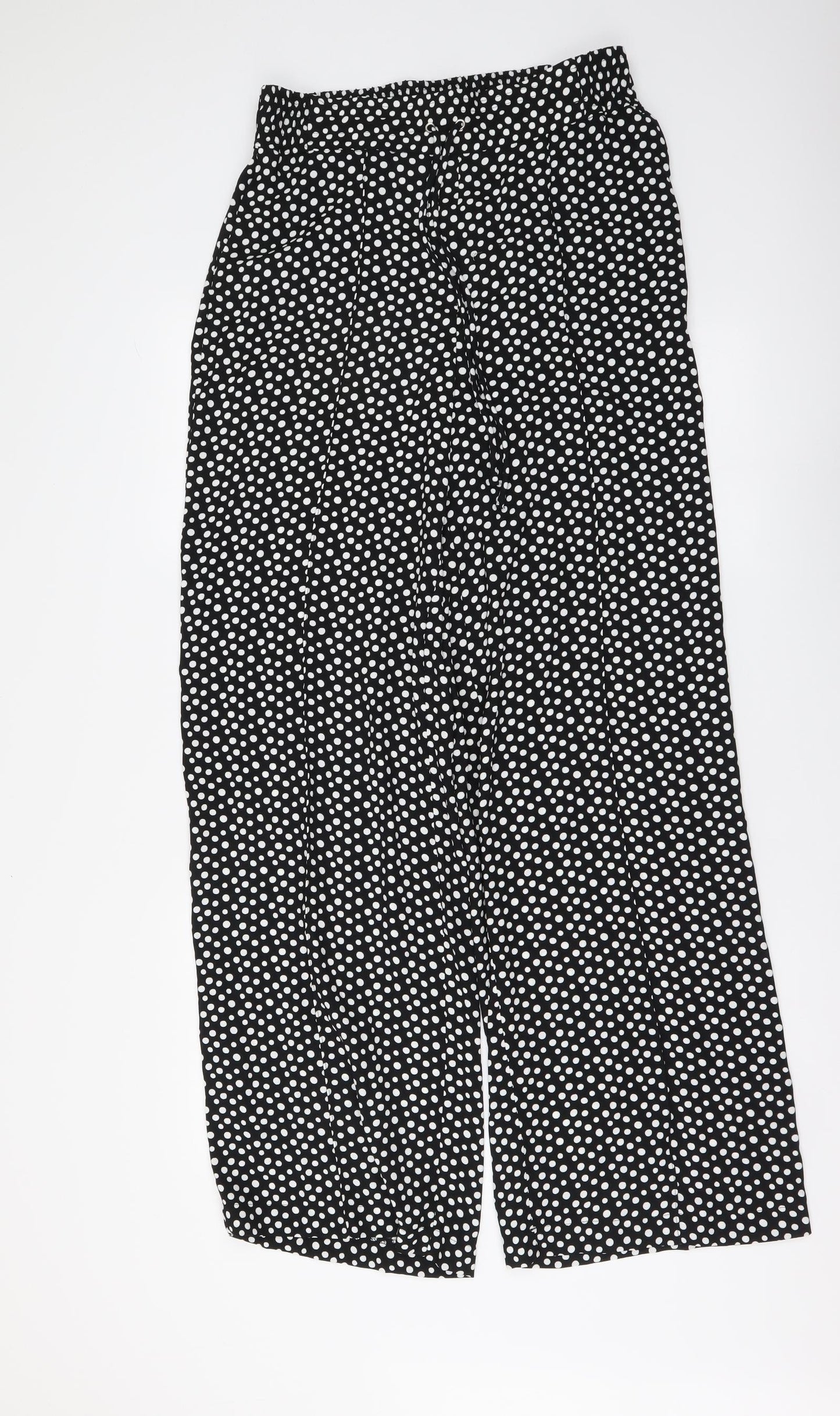 Marks and Spencer Womens Black Polka Dot Polyester Trousers Size 10 L32 in Regular Drawstring