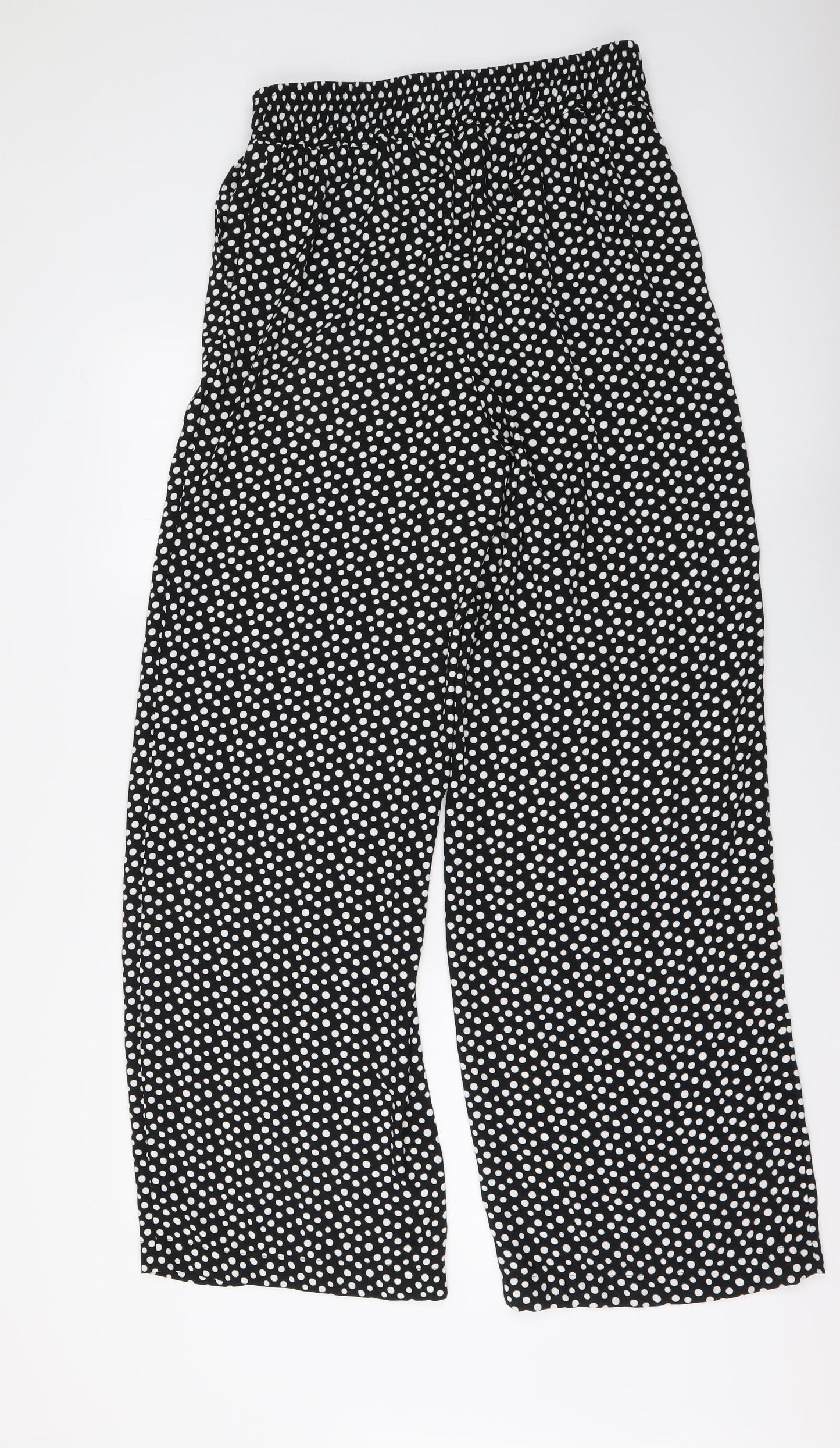 Marks and Spencer Womens Black Polka Dot Polyester Trousers Size 10 L32 in Regular Drawstring