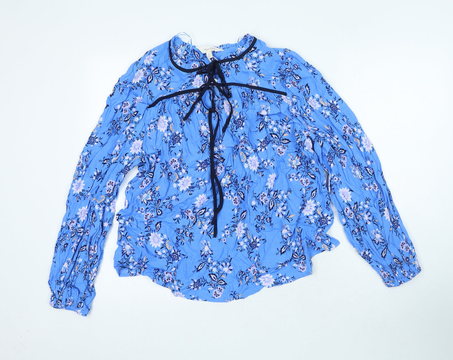 Per Una Womens Blue Floral Viscose Basic Blouse Size 12 Round Neck