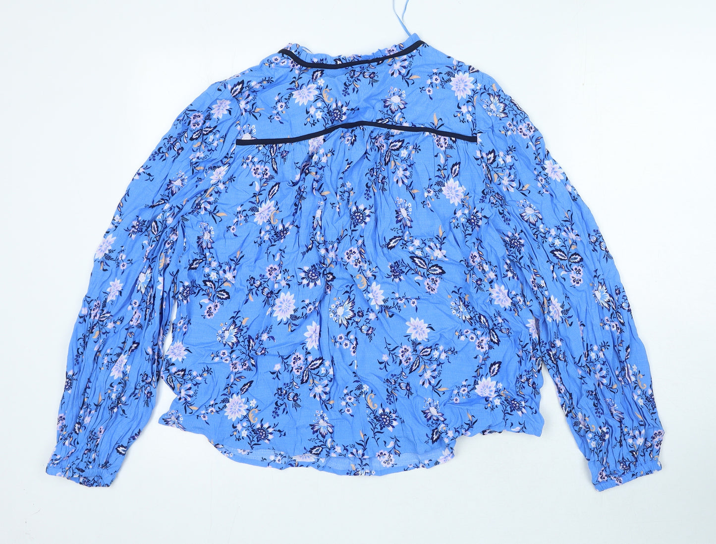 Per Una Womens Blue Floral Viscose Basic Blouse Size 12 Round Neck