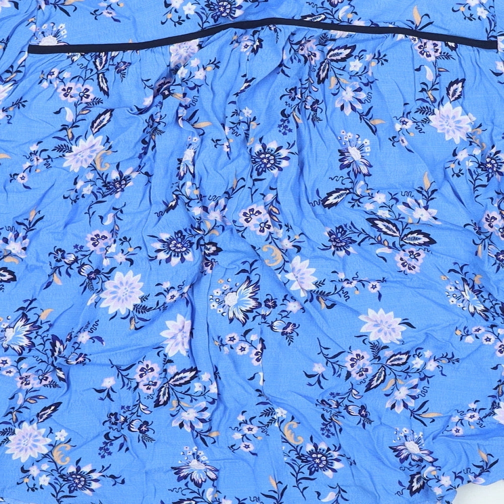 Per Una Womens Blue Floral Viscose Basic Blouse Size 12 Round Neck