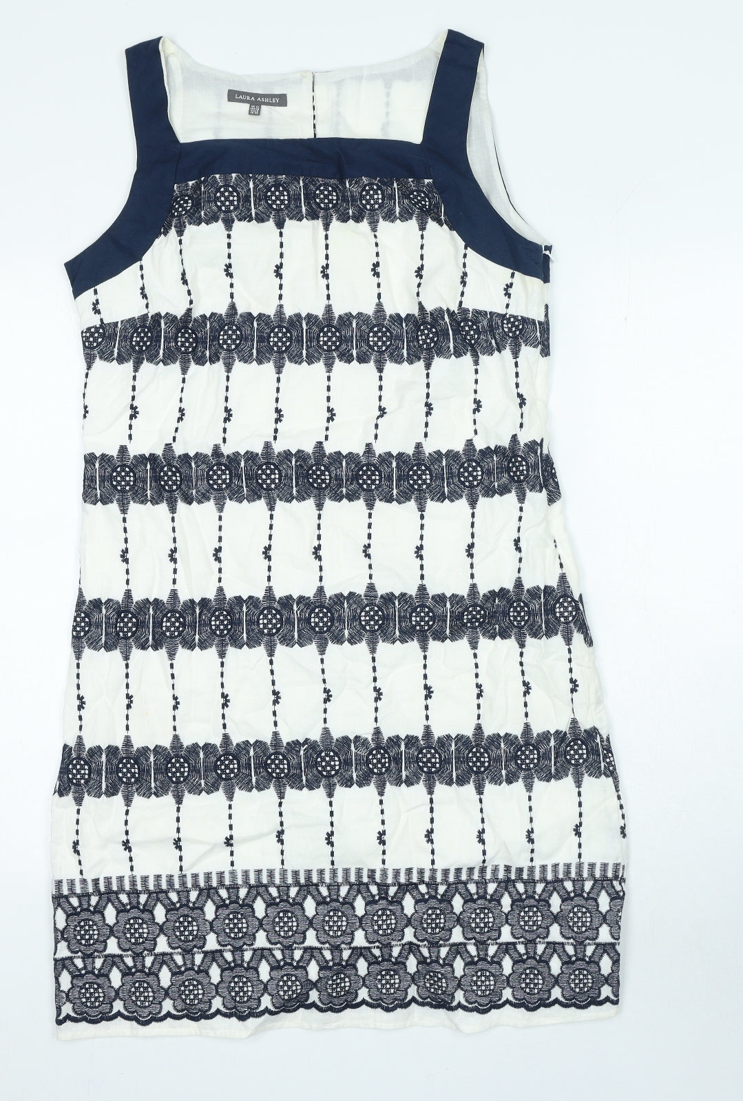 Laura Ashley Womens Silver Geometric Linen A-Line Size 12 Round Neck Zip