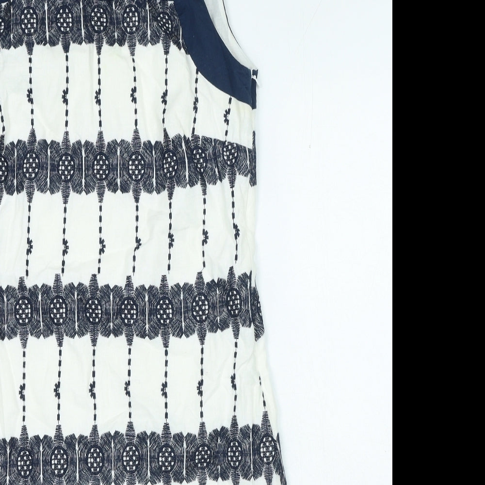 Laura Ashley Womens Silver Geometric Linen A-Line Size 12 Round Neck Zip