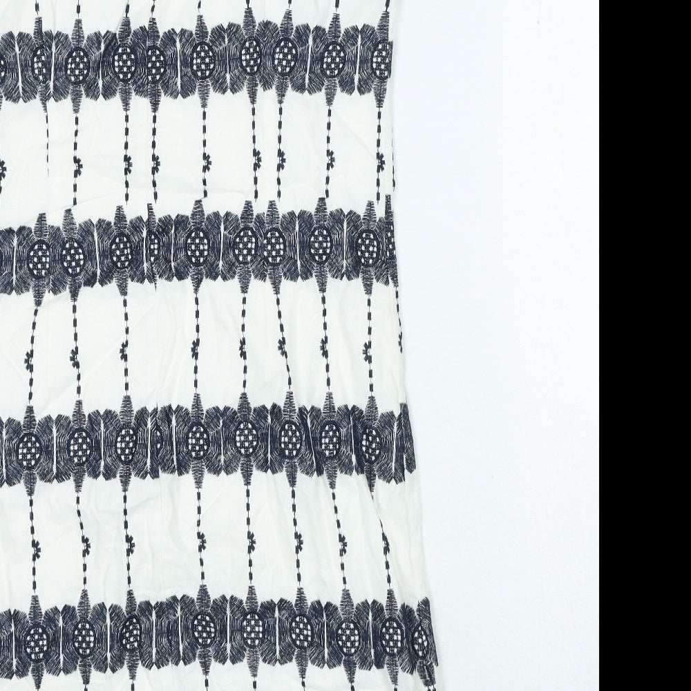 Laura Ashley Womens Silver Geometric Linen A-Line Size 12 Round Neck Zip
