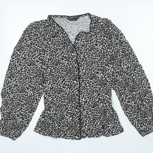 Marks and Spencer Womens Black Animal Print Viscose Basic Blouse Size 6 V-Neck - Leopard Print