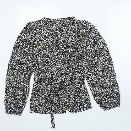 Marks and Spencer Womens Black Animal Print Viscose Basic Blouse Size 6 V-Neck - Leopard Print