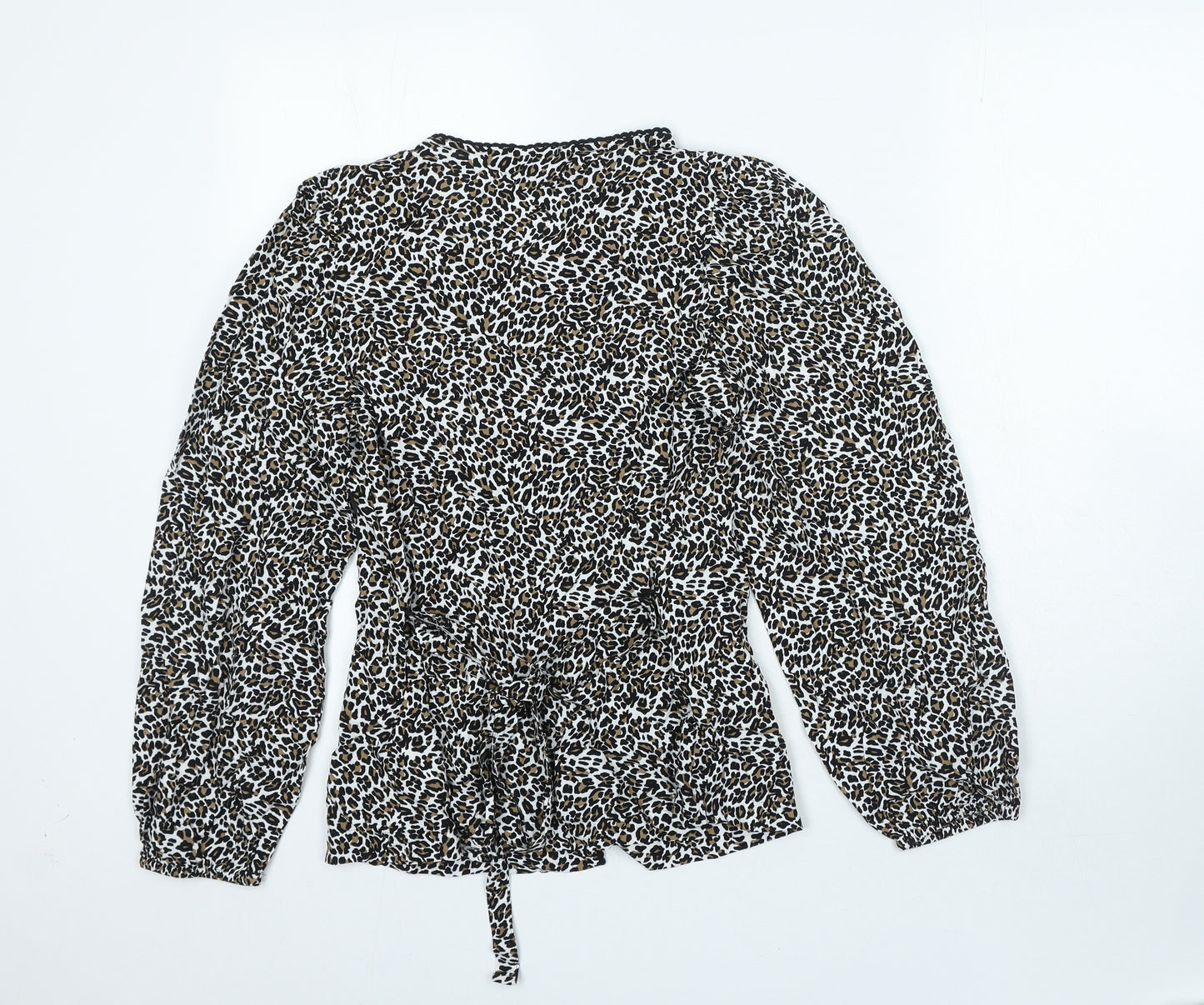 Marks and Spencer Womens Black Animal Print Viscose Basic Blouse Size 6 V-Neck - Leopard Print