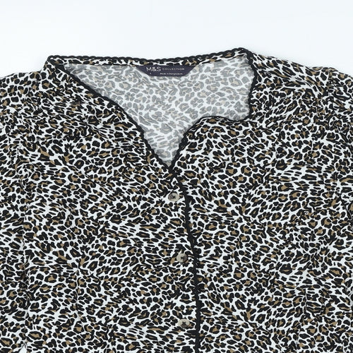Marks and Spencer Womens Black Animal Print Viscose Basic Blouse Size 6 V-Neck - Leopard Print