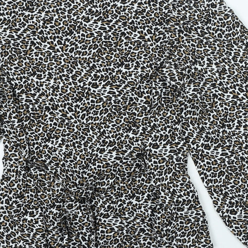 Marks and Spencer Womens Black Animal Print Viscose Basic Blouse Size 6 V-Neck - Leopard Print